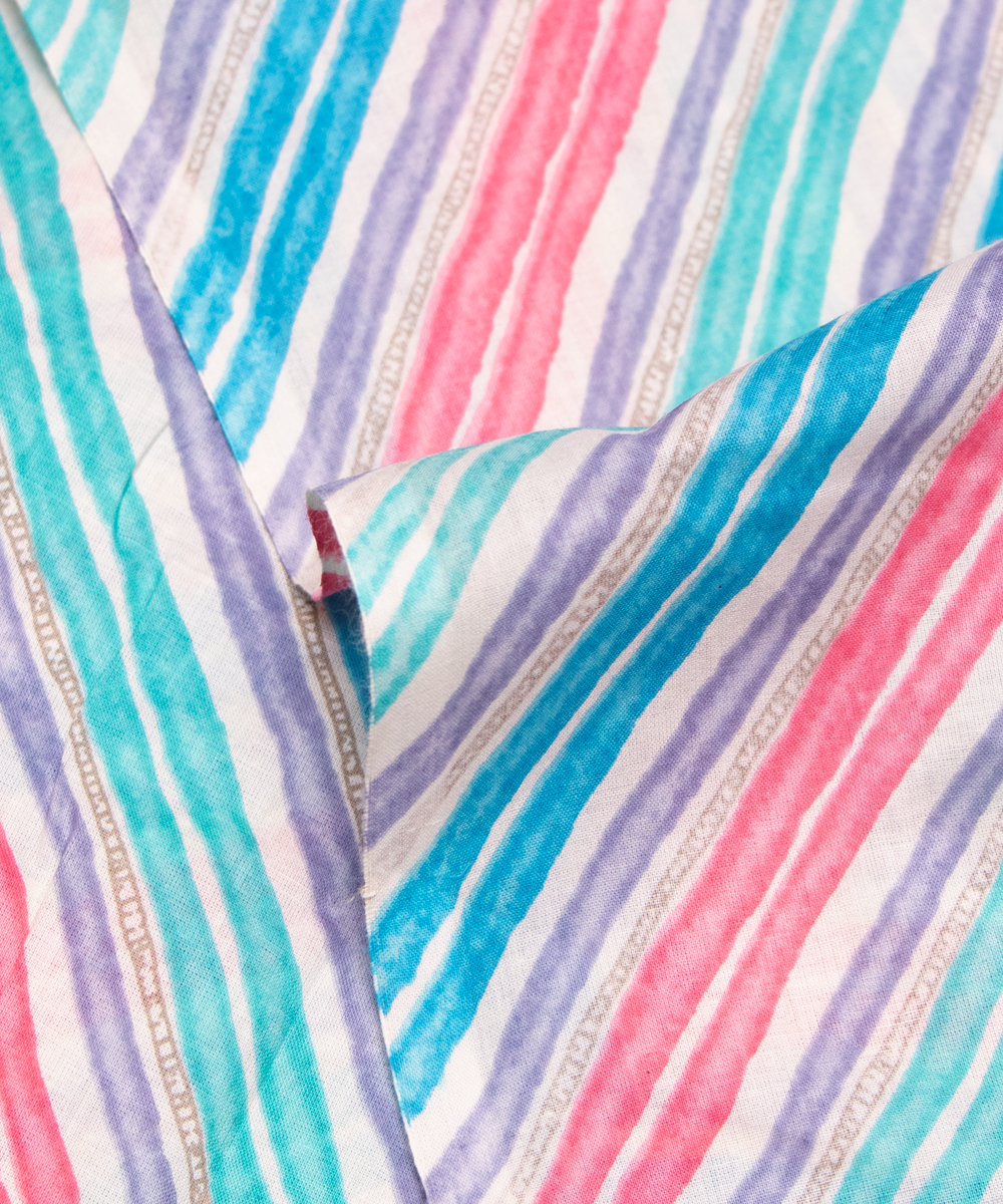 Multi Color Stripe Print Cotton Fabric