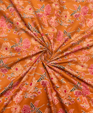 Ochre Yellow Floral Print Cotton Fabric