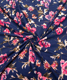 Navy Blue Floral Print Cotton Fabric