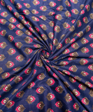 Navy Blue Floral Print Cotton Fabric
