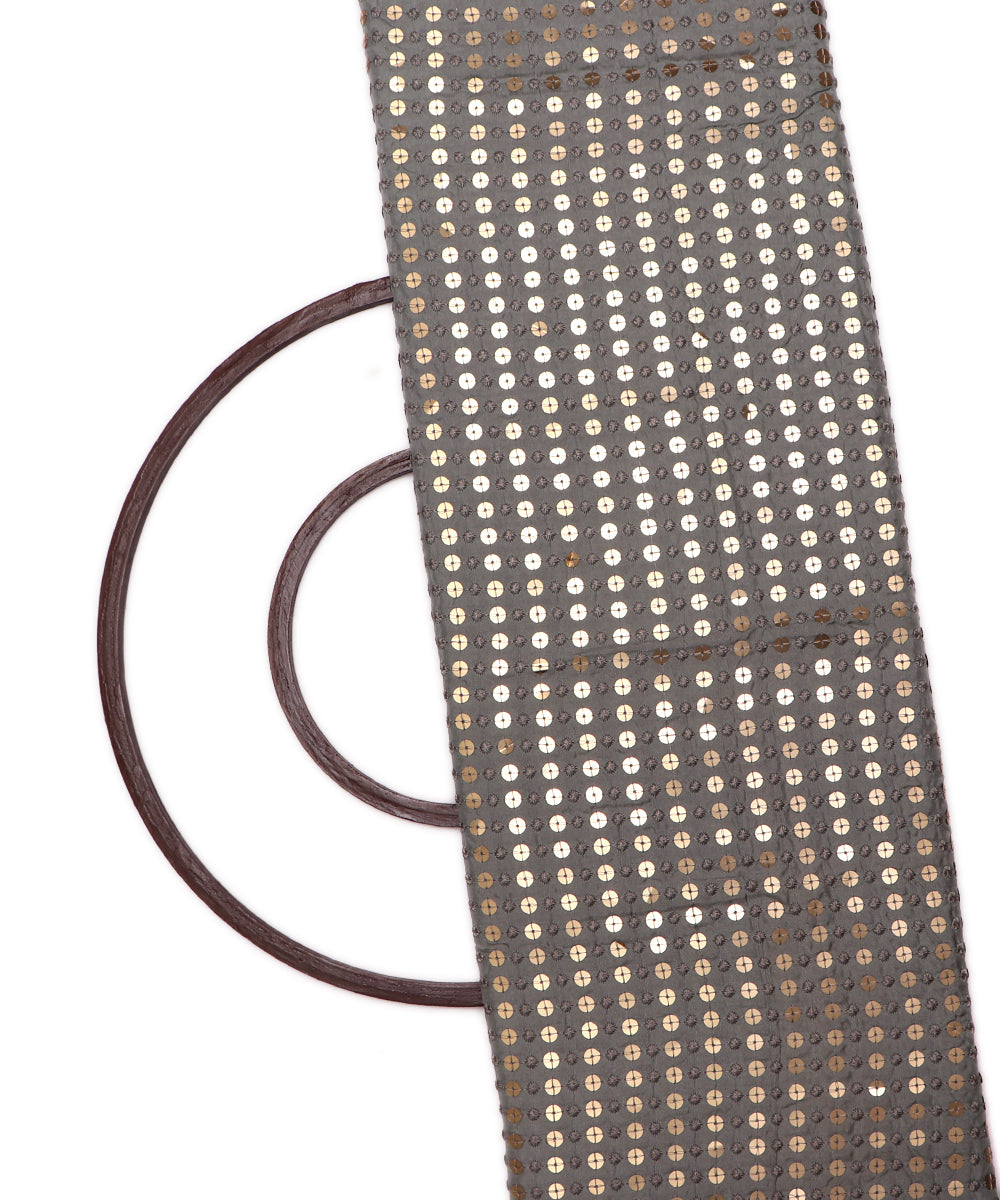Grey Colour Sequin Embroidery Pure Uppada Silk Fabric ( 2 Meter )