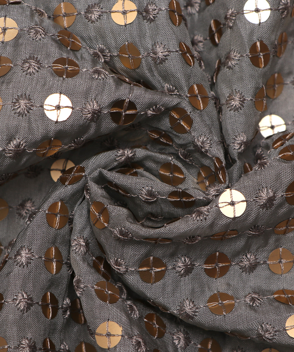 Grey Colour Sequin Embroidery Pure Uppada Silk Fabric ( 2 Meter )