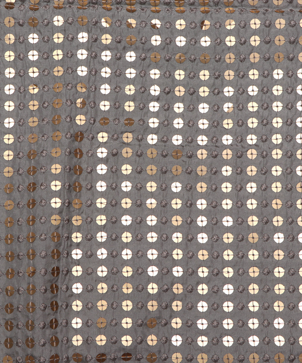 Grey Colour Sequin Embroidery Pure Uppada Silk Fabric ( 2 Meter )