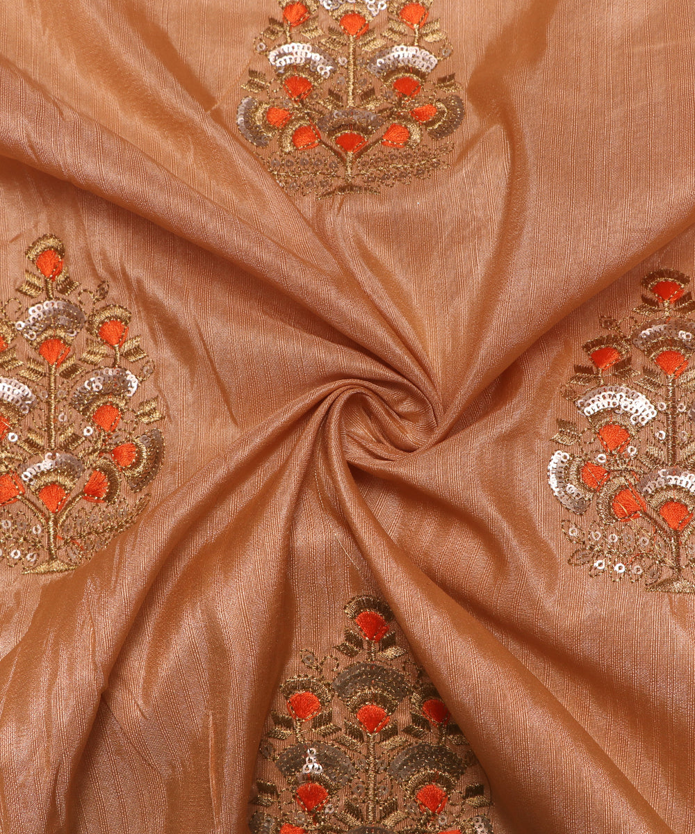 Beige Colour Zari Floral Embroidery Malbari Silk Fabric ( 1 Meter )