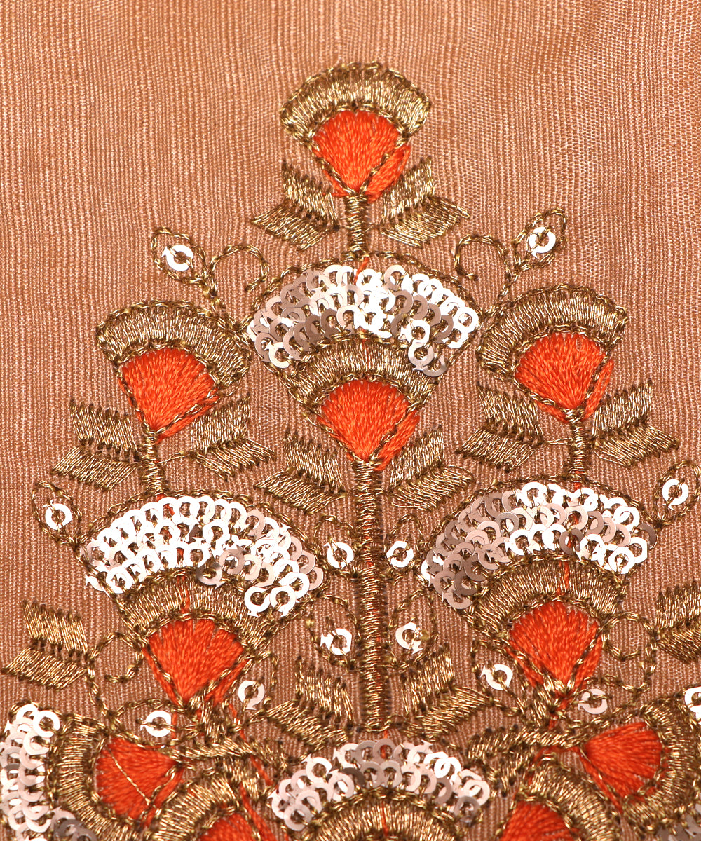 Beige Colour Zari Floral Embroidery Malbari Silk Fabric ( 1 Meter )