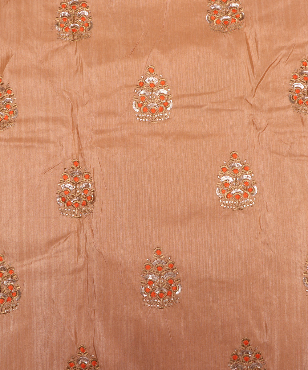 Beige Colour Zari Floral Embroidery Malbari Silk Fabric ( 1 Meter )
