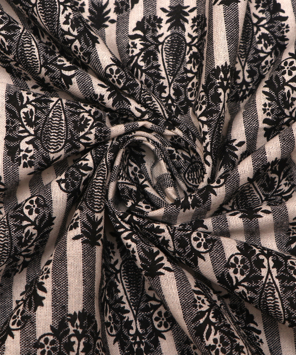 Black Colour Floral Self Design Khadi Fabric ( 1 Meter )