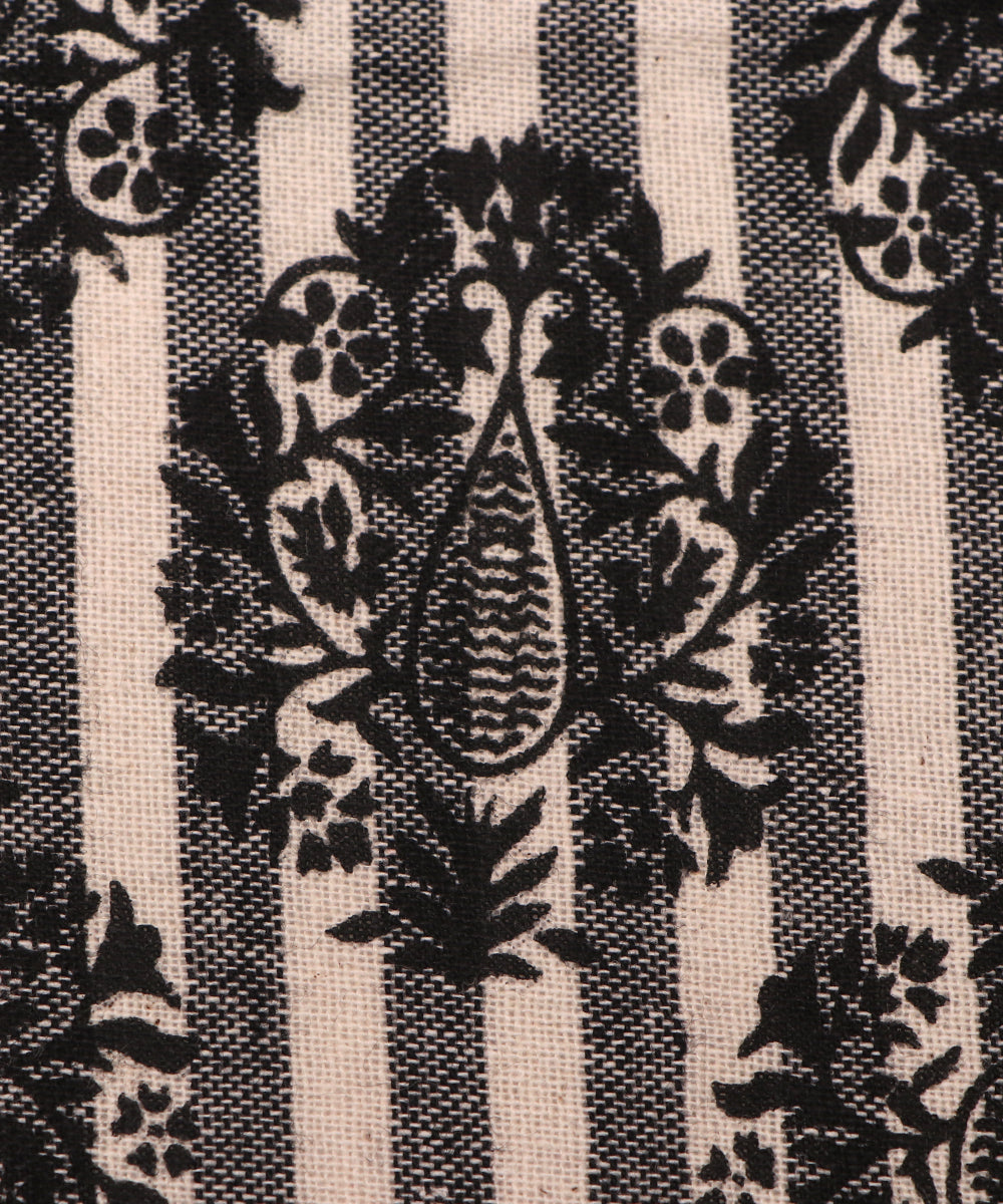 Black Colour Floral Self Design Khadi Fabric ( 1 Meter )