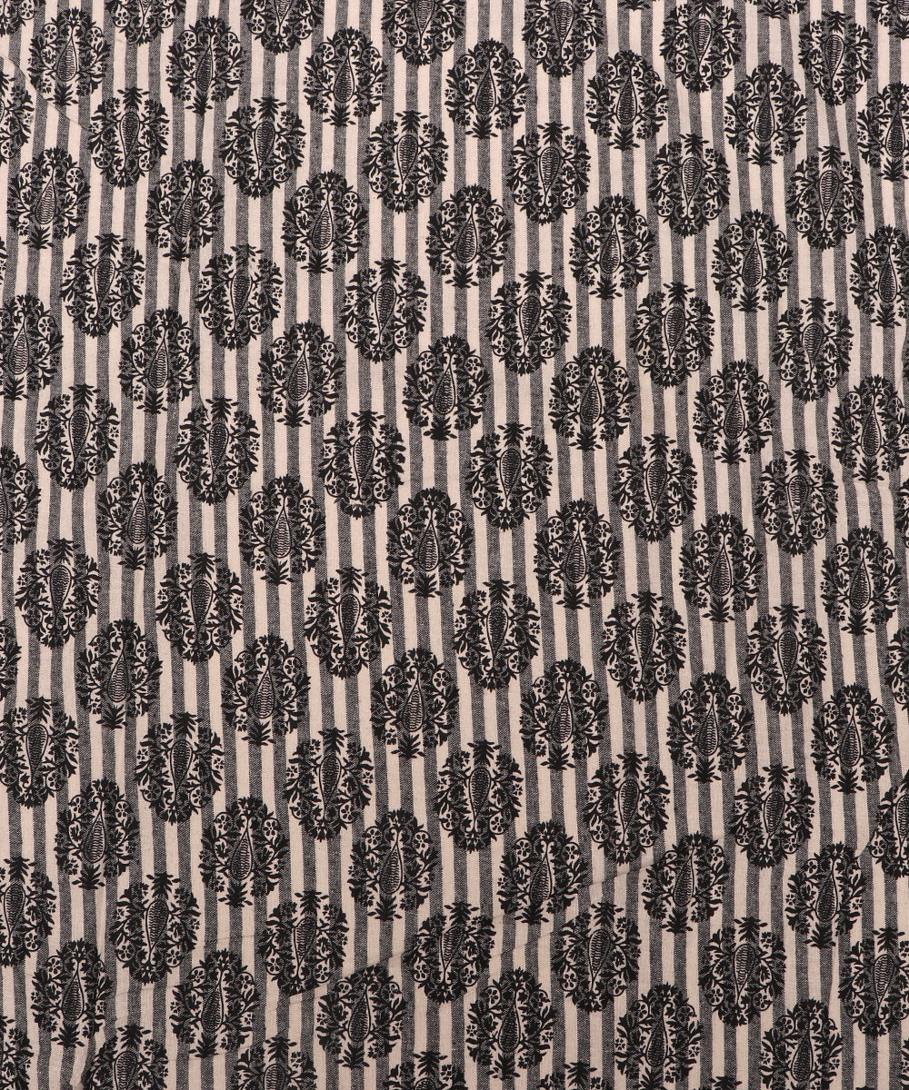 Black Colour Floral Self Design Khadi Fabric ( 1 Meter )