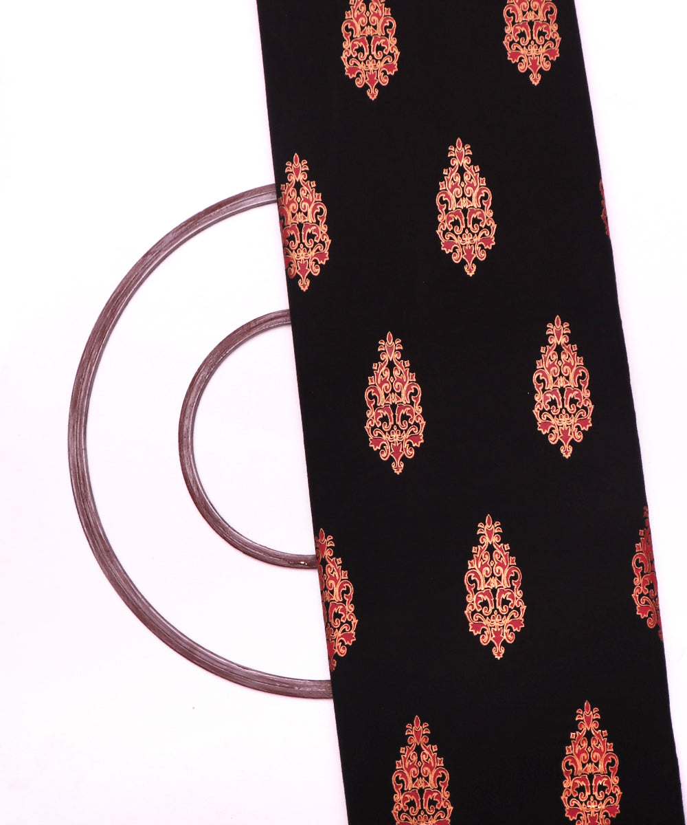 Black Colour Block Print Cotton Fabric (1 Meter)