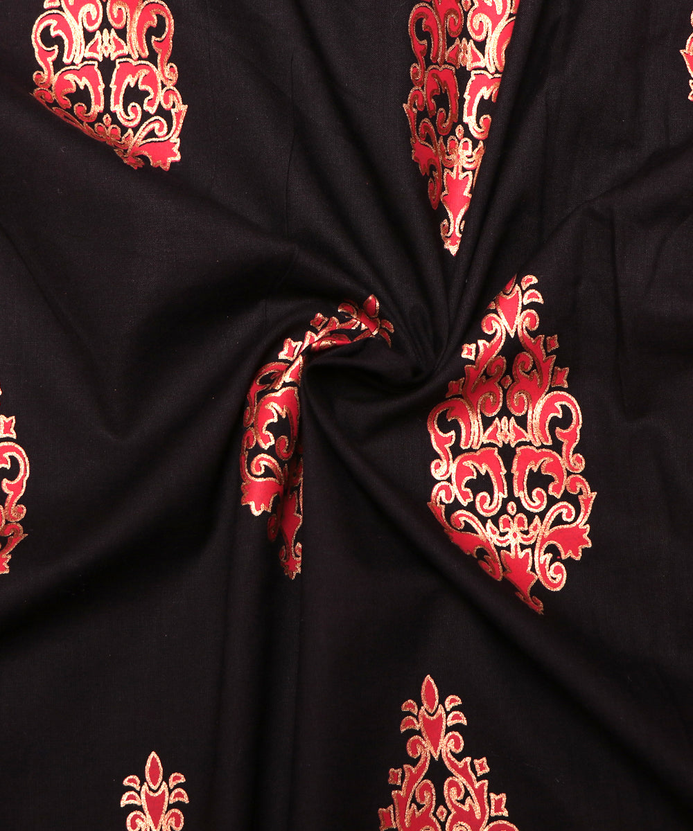 Black Colour Block Print Cotton Fabric (1 Meter)