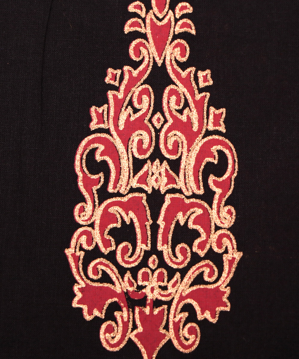 Black Colour Block Print Cotton Fabric (1 Meter)