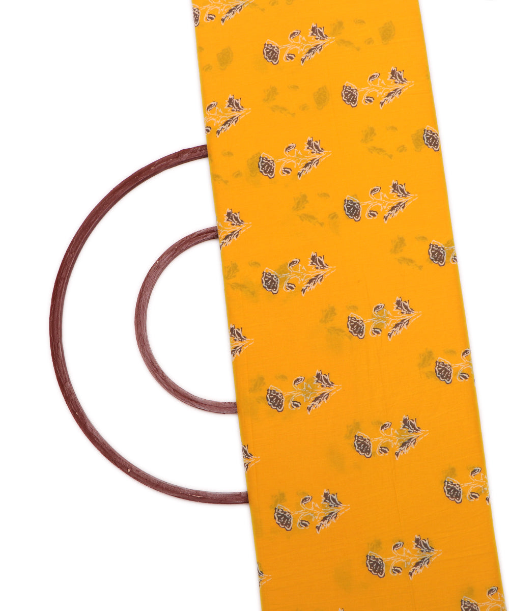 Yellow Colour Floral Print Cotton Fabric ( 1 Meter )
