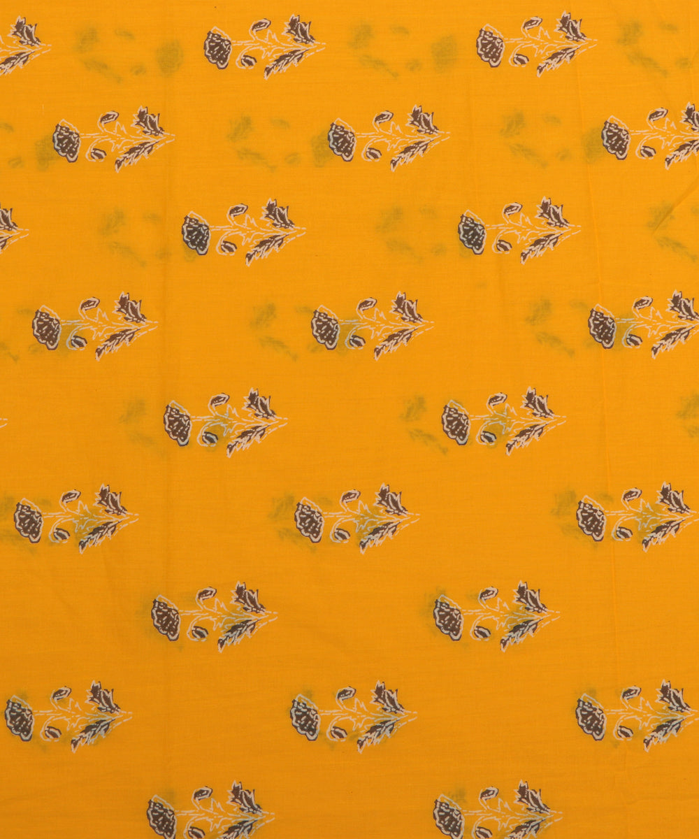 Yellow Colour Floral Print Cotton Fabric ( 1 Meter )