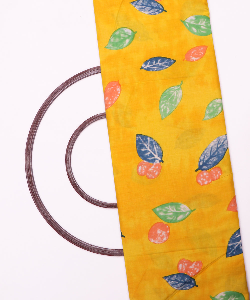 Yellow Colour Leaf Print Rayon Fabric (2.50 Meter)