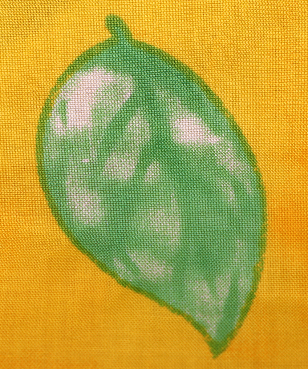 Yellow Colour Leaf Print Rayon Fabric (2.50 Meter)