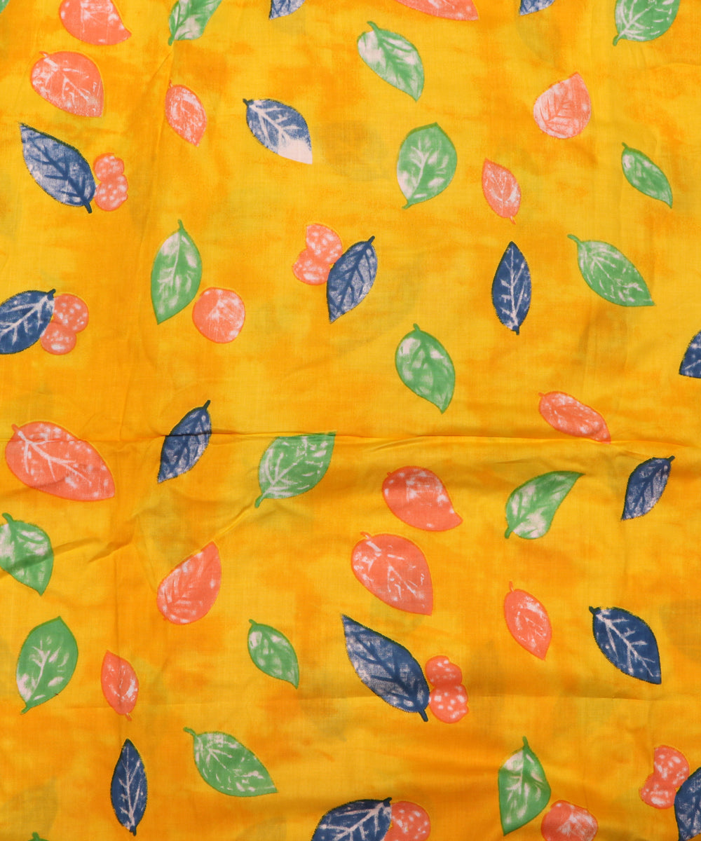 Yellow Colour Leaf Print Rayon Fabric (2.50 Meter)