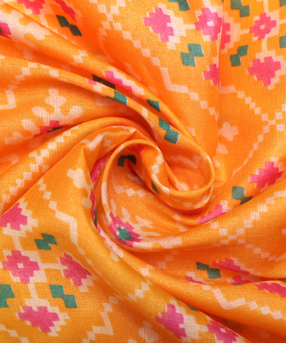 Yellow Colour Patola Print Silk Fabric (1.20 Meter)