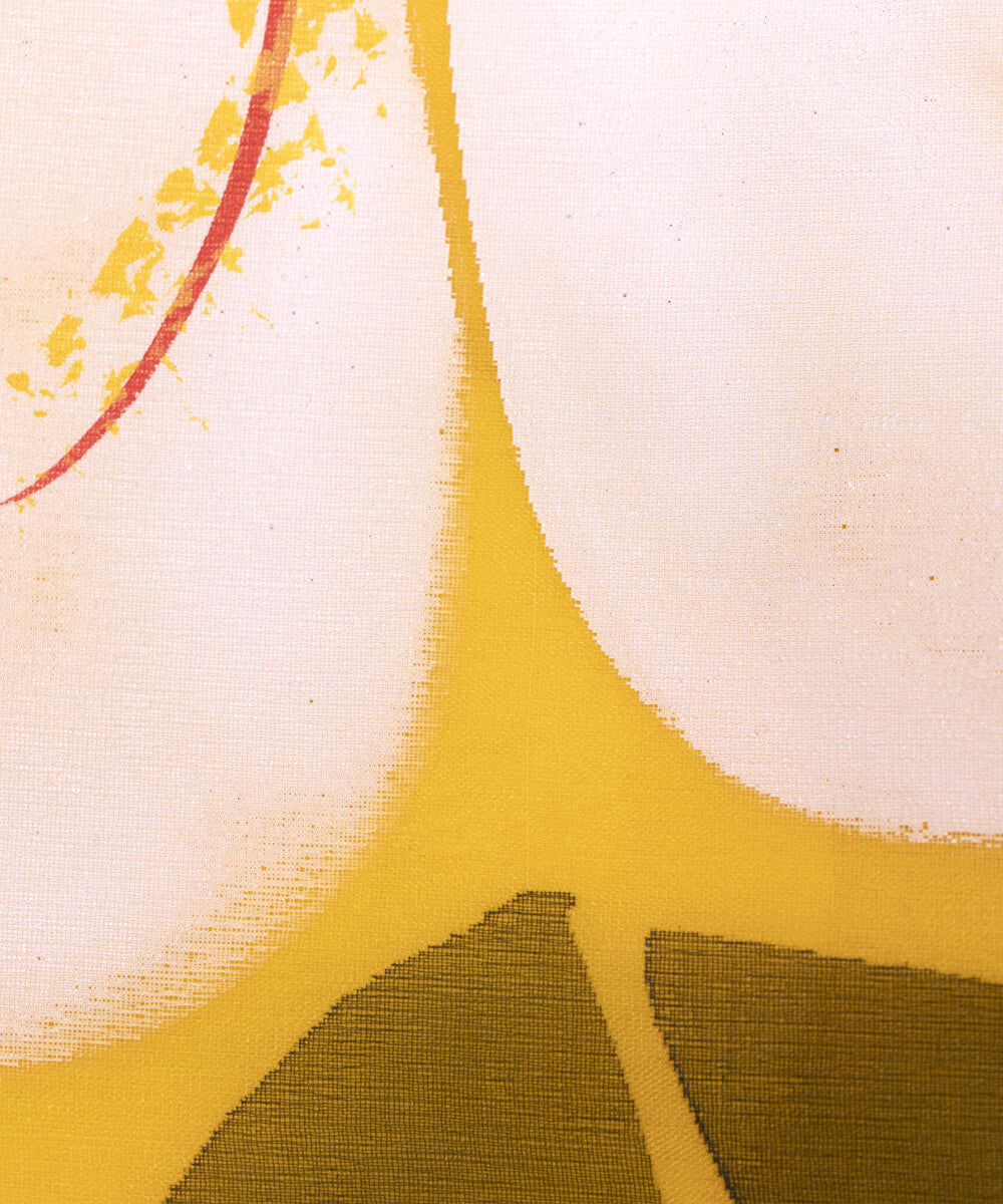 Yellow Colour Floral Pattern Hand Paint Organza  Fabric