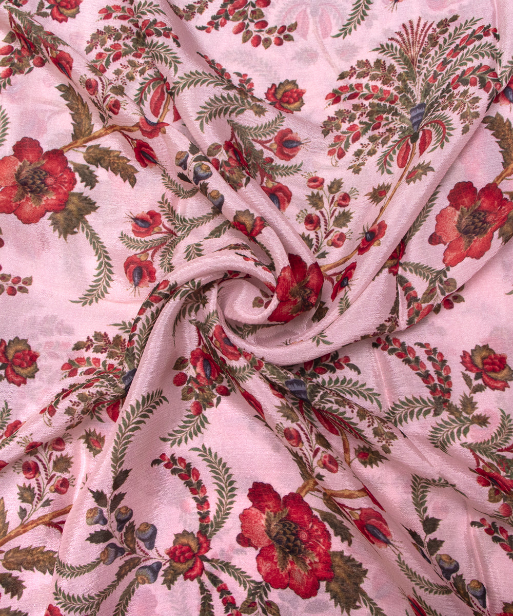 Light Dusty Pink Colour Digital Floral Print Viscose Chinon Silk Fabric