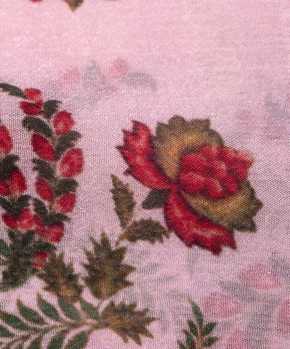 Light Dusty Pink Colour Digital Floral Print Viscose Chinon Silk Fabric