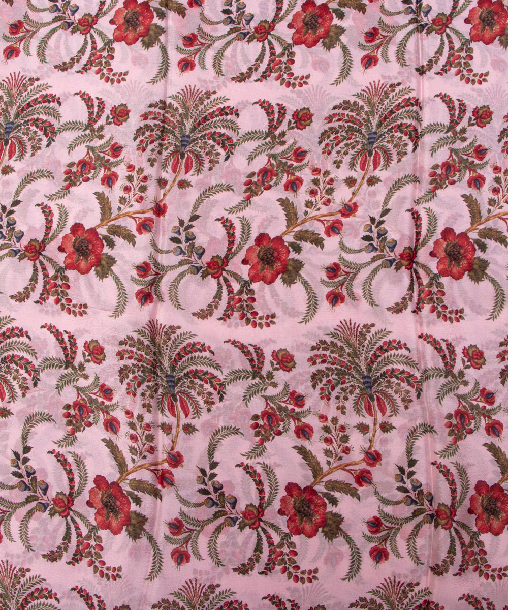 Light Dusty Pink Colour Digital Floral Print Viscose Chinon Silk Fabric