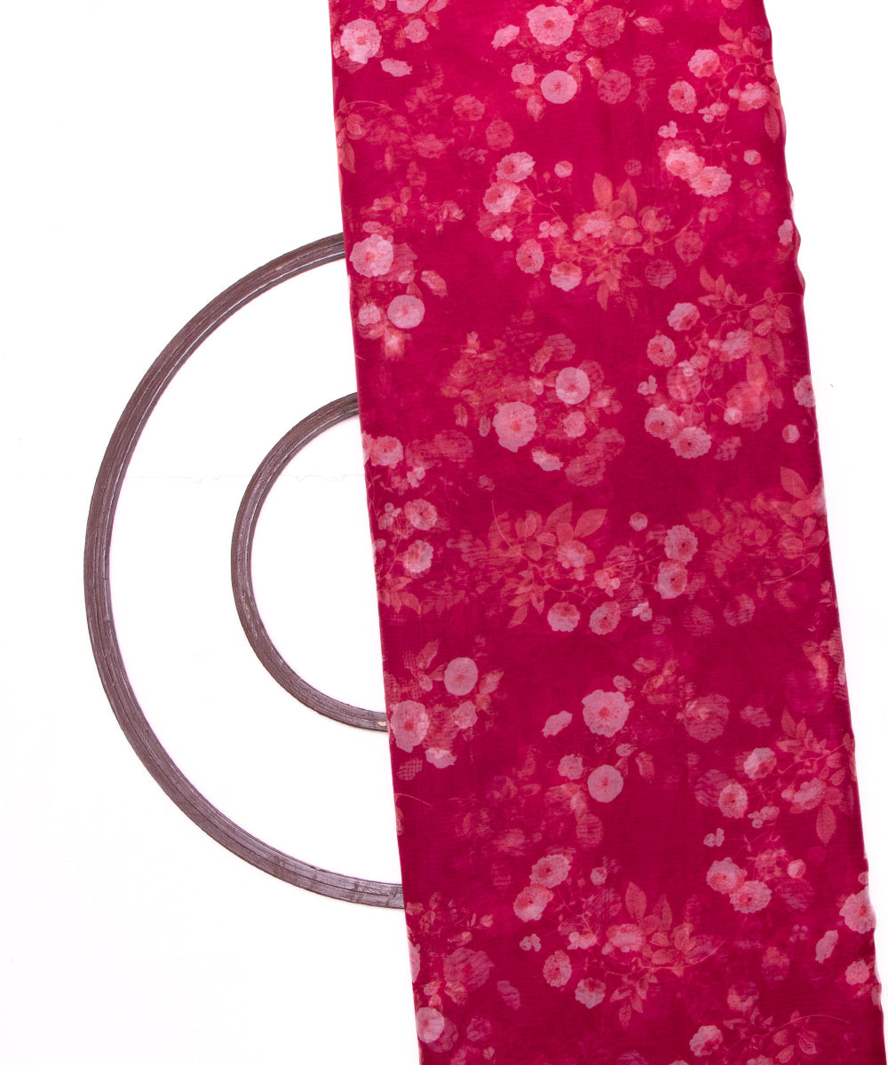 Carrot Colour Floral Print Organza Fabric