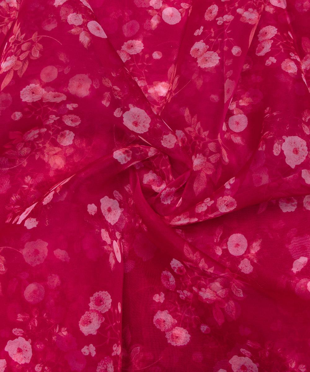 Carrot Colour Floral Print Organza Fabric