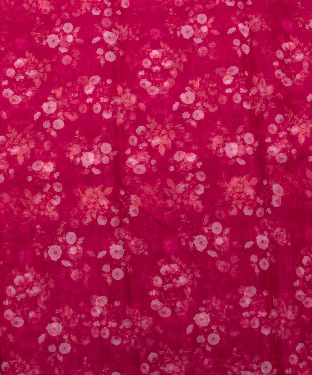 Carrot Colour Floral Print Organza Fabric