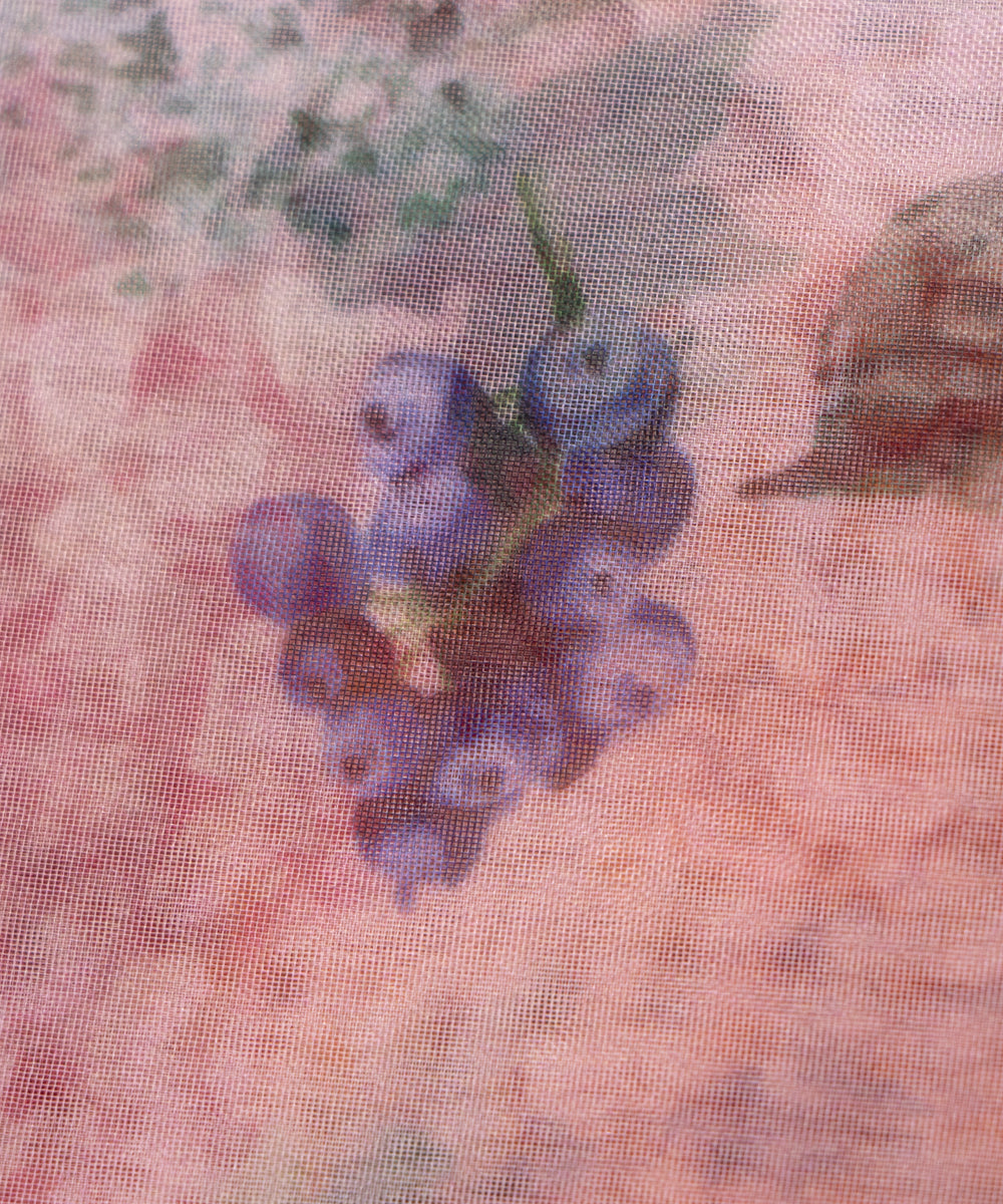 White Colour Floral Print Organza Fabric