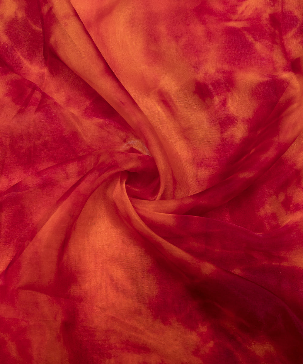 Rust Colour Tie Dye Print Organza Fabric