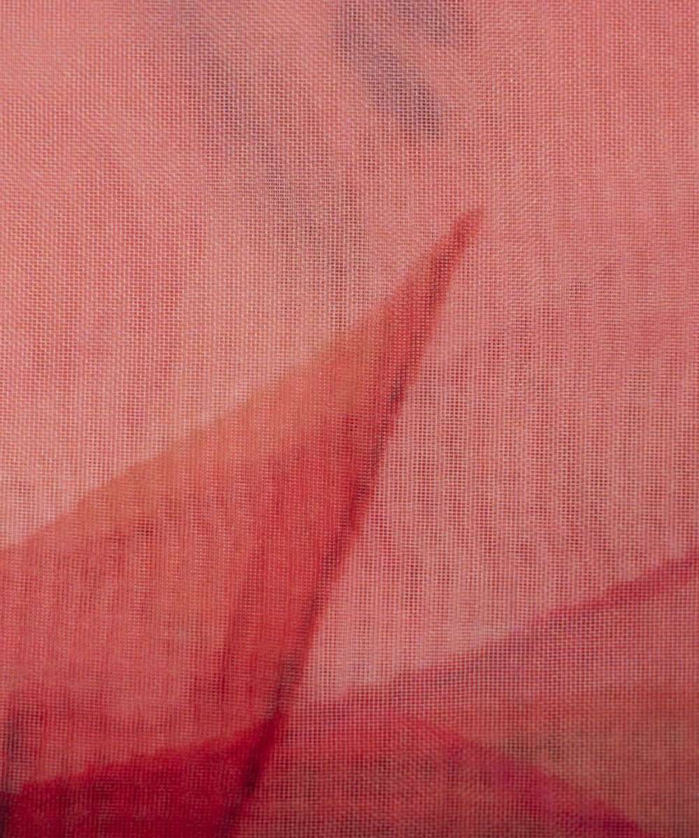 Peach Colour Floral Print Organza Fabric
