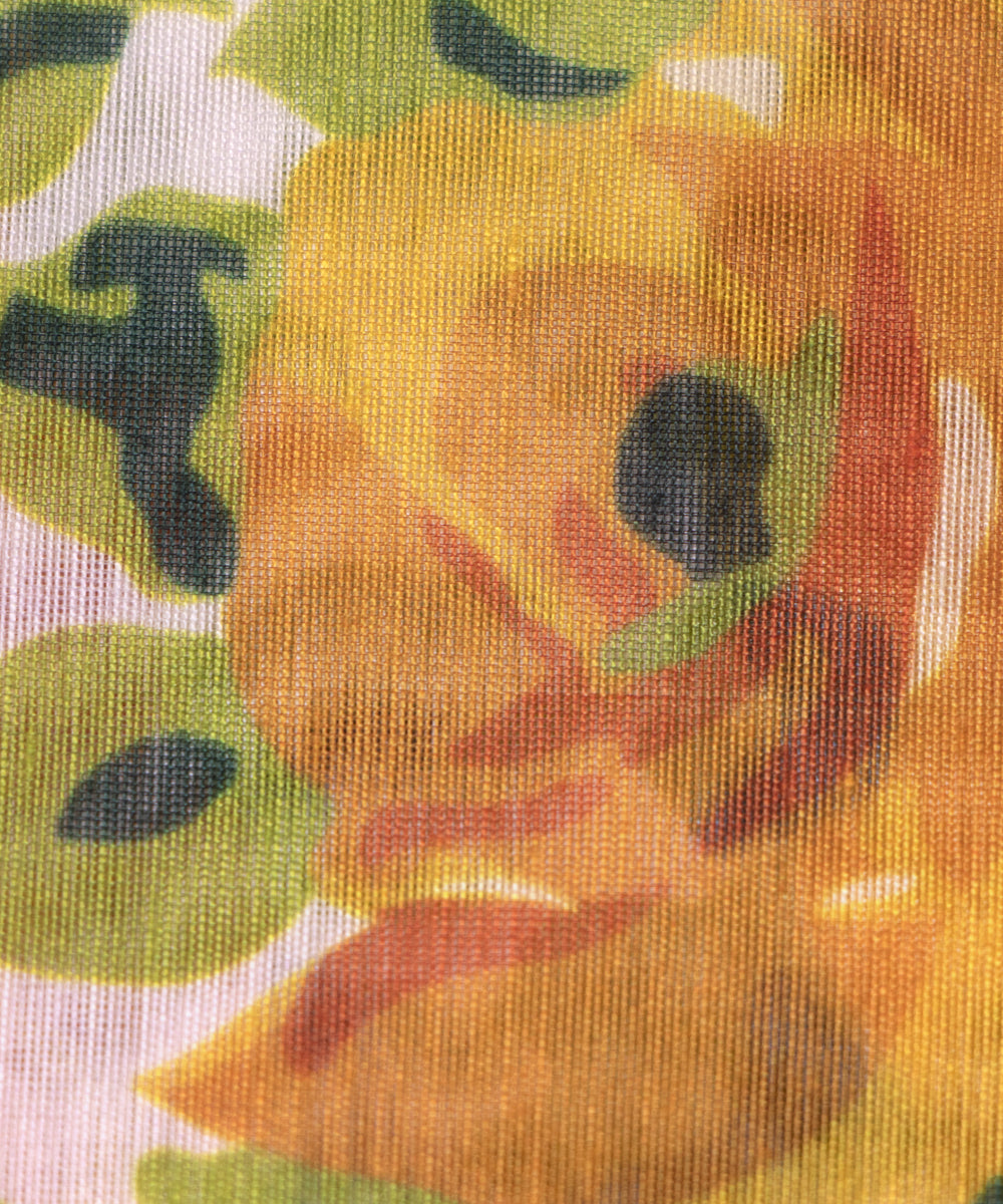 White Colour Floral Print Chanderi Silk Fabric