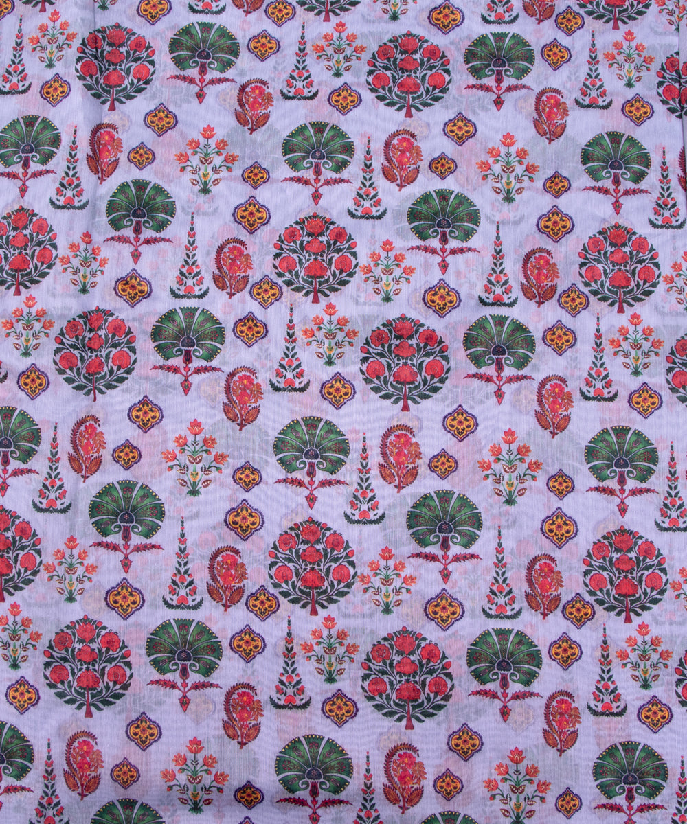 Light Blue Colour Leaf Print Chanderi Silk Fabric