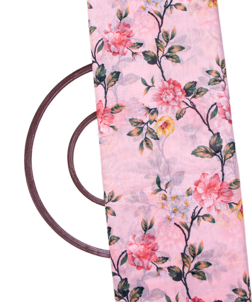 Pink - Handloom Zari Buti Chanderi Silk Fabric 05