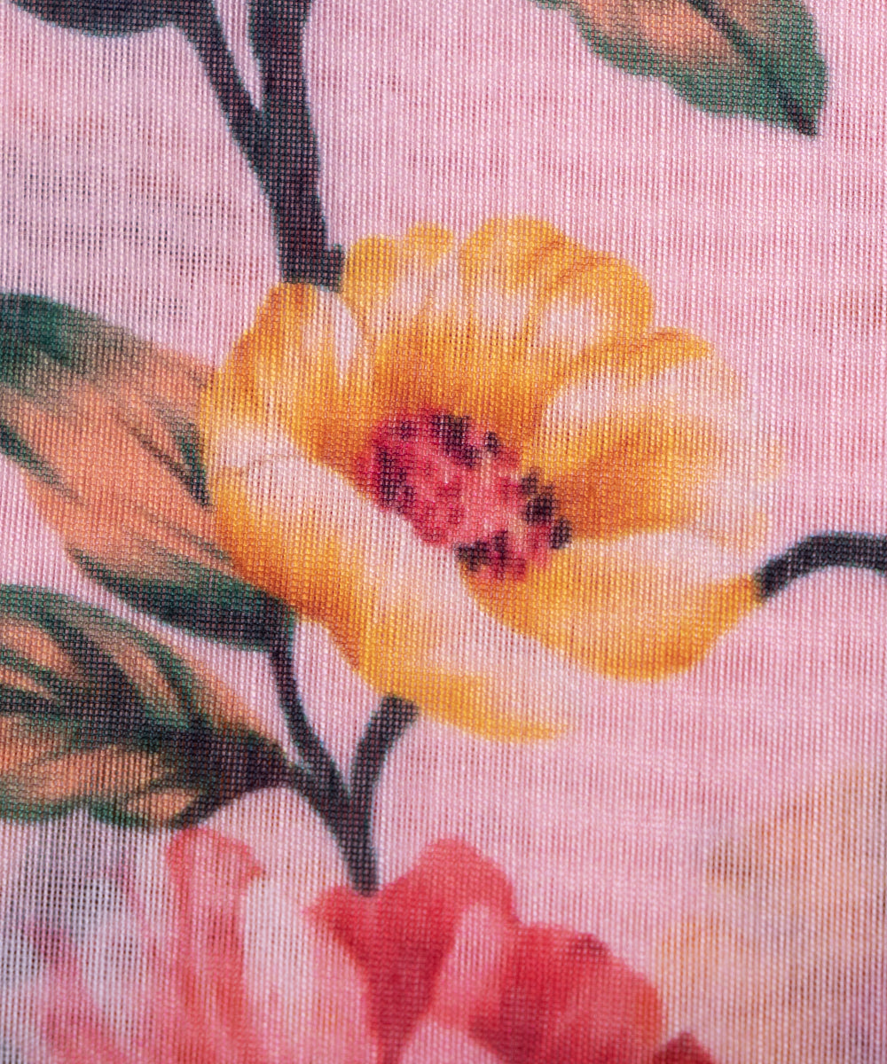 Pastel Pink Colour Floral Print Chanderi Silk Fabric