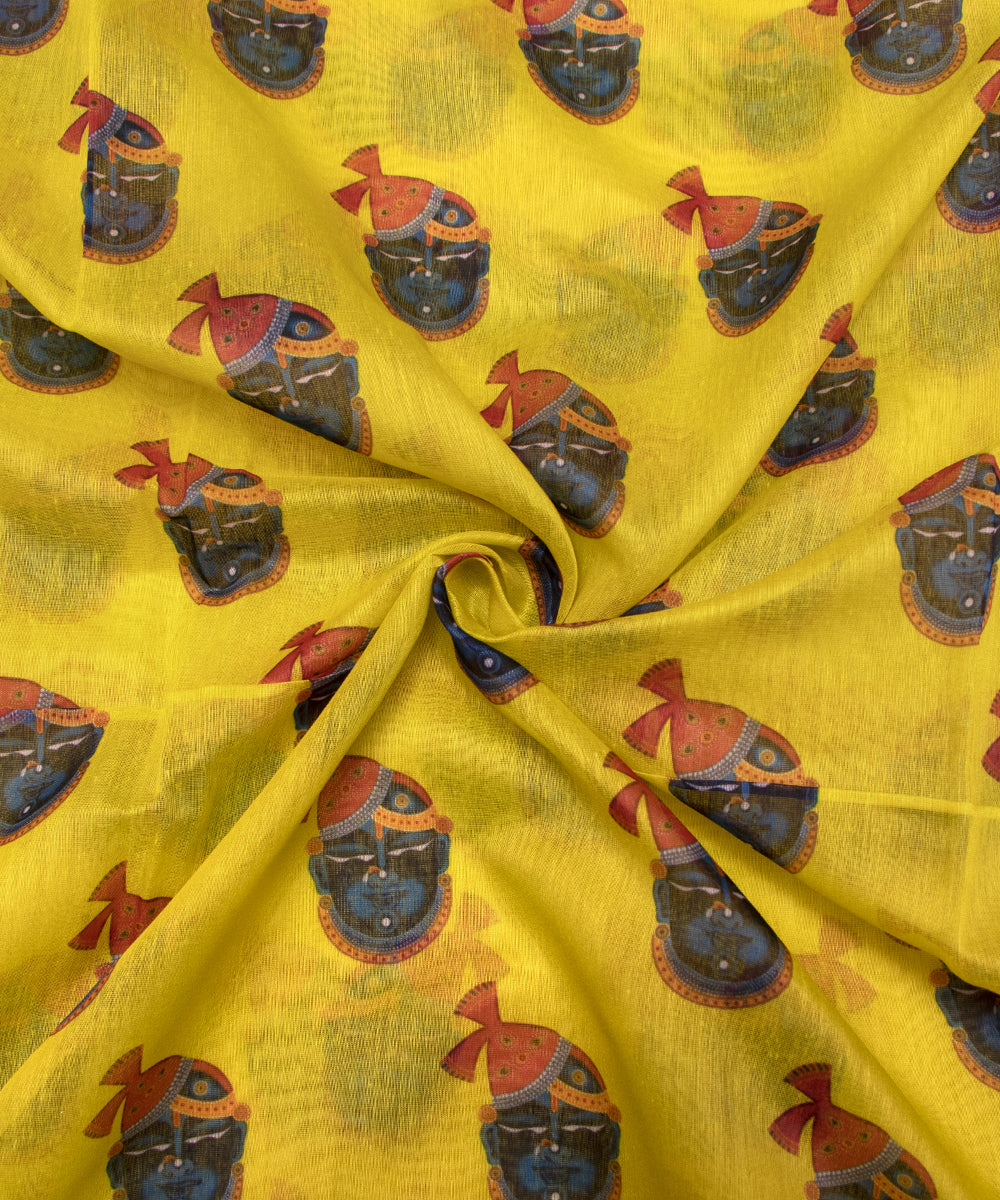 Yellow Colour Unique Print Chanderi Silk Fabric