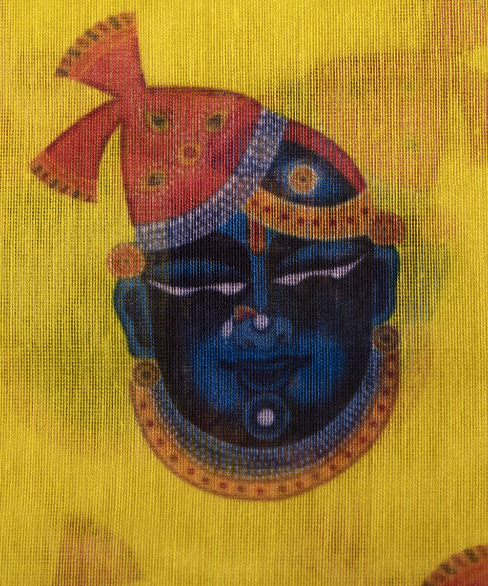 Yellow Colour Unique Print Chanderi Silk Fabric