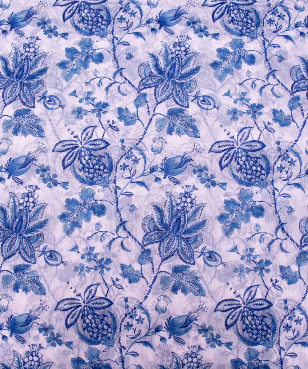 White Colour Floral Print Chanderi Silk Fabric