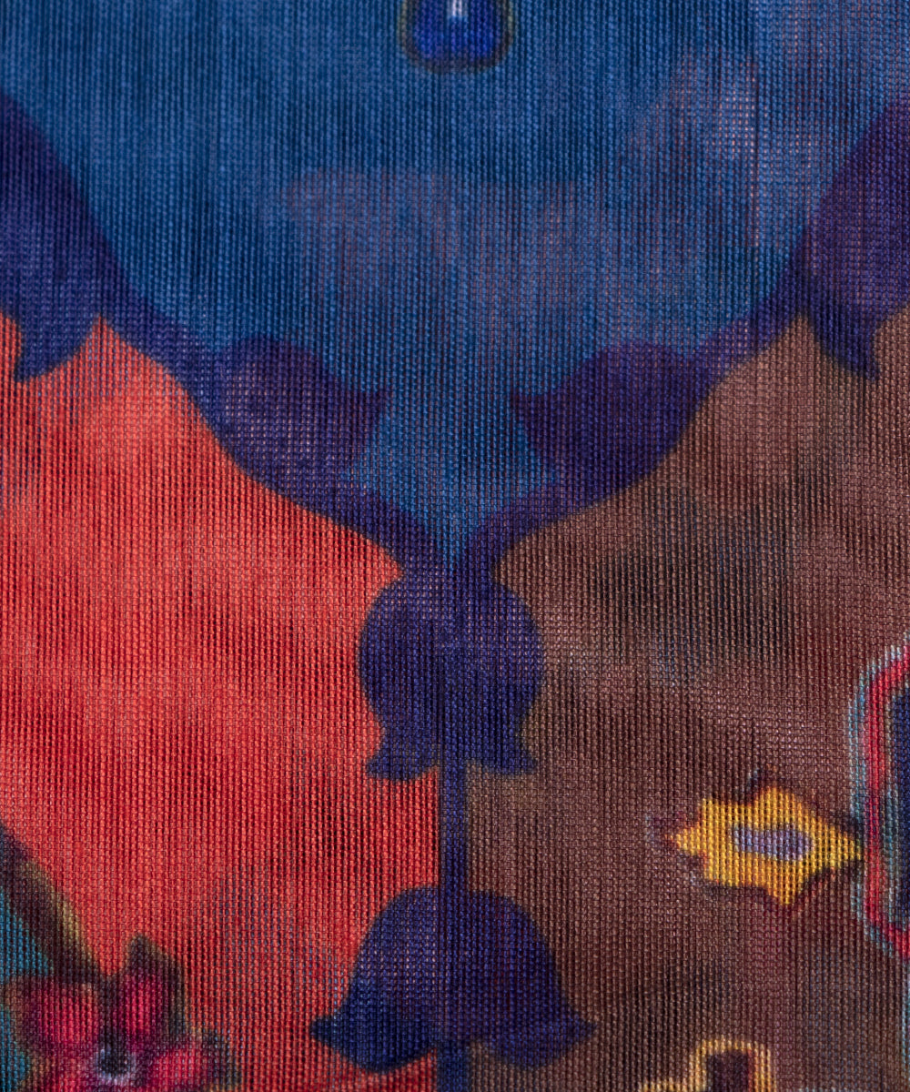 Multi Colour Traditional Print Chanderi Silk Fabric