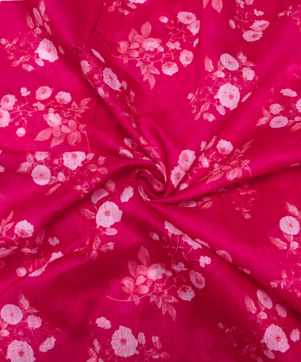 Bright Pink Colour Floral Print Chanderi Silk Fabric
