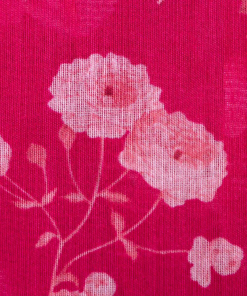 Bright Pink Colour Floral Print Chanderi Silk Fabric