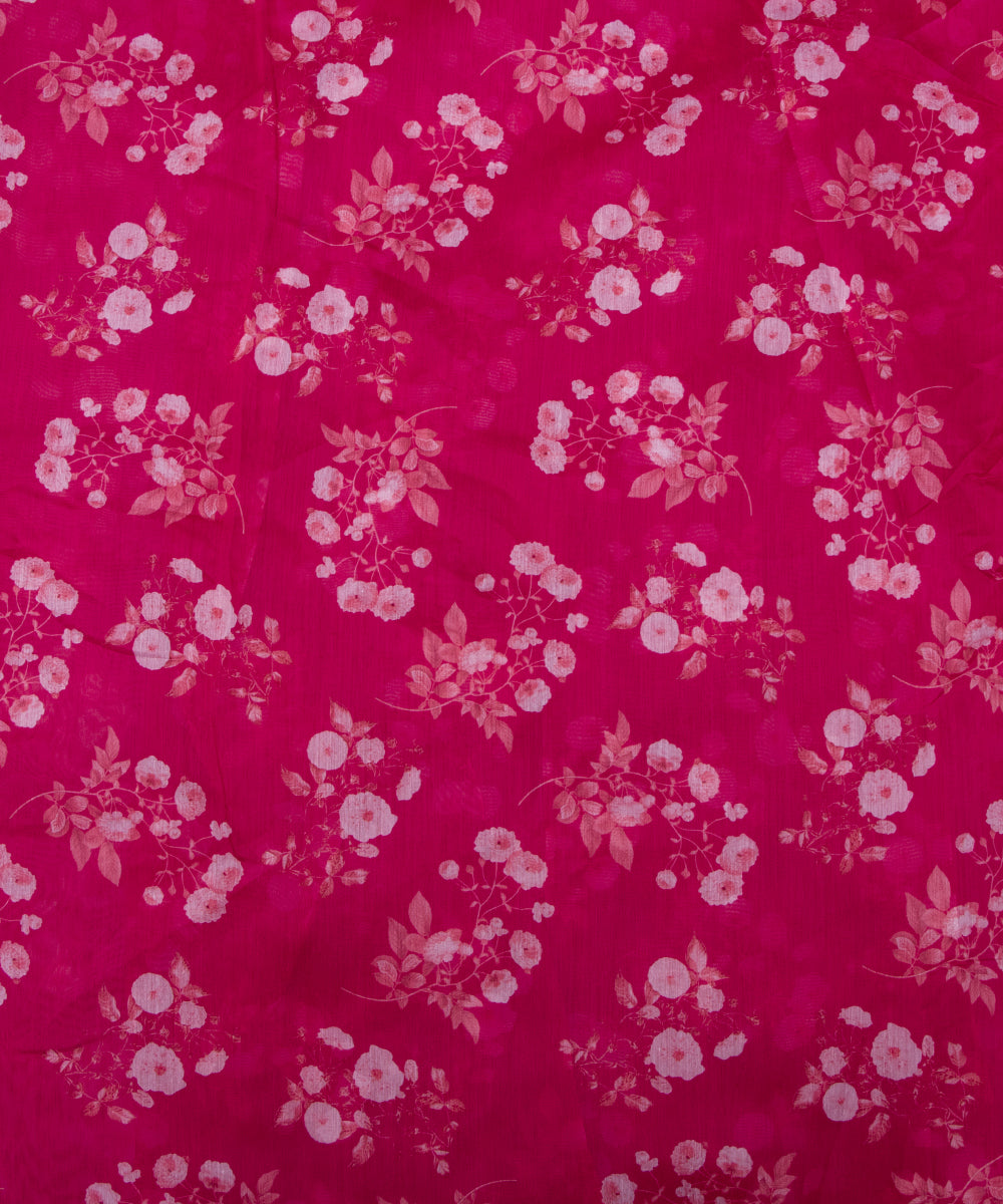 Bright Pink Colour Floral Print Chanderi Silk Fabric