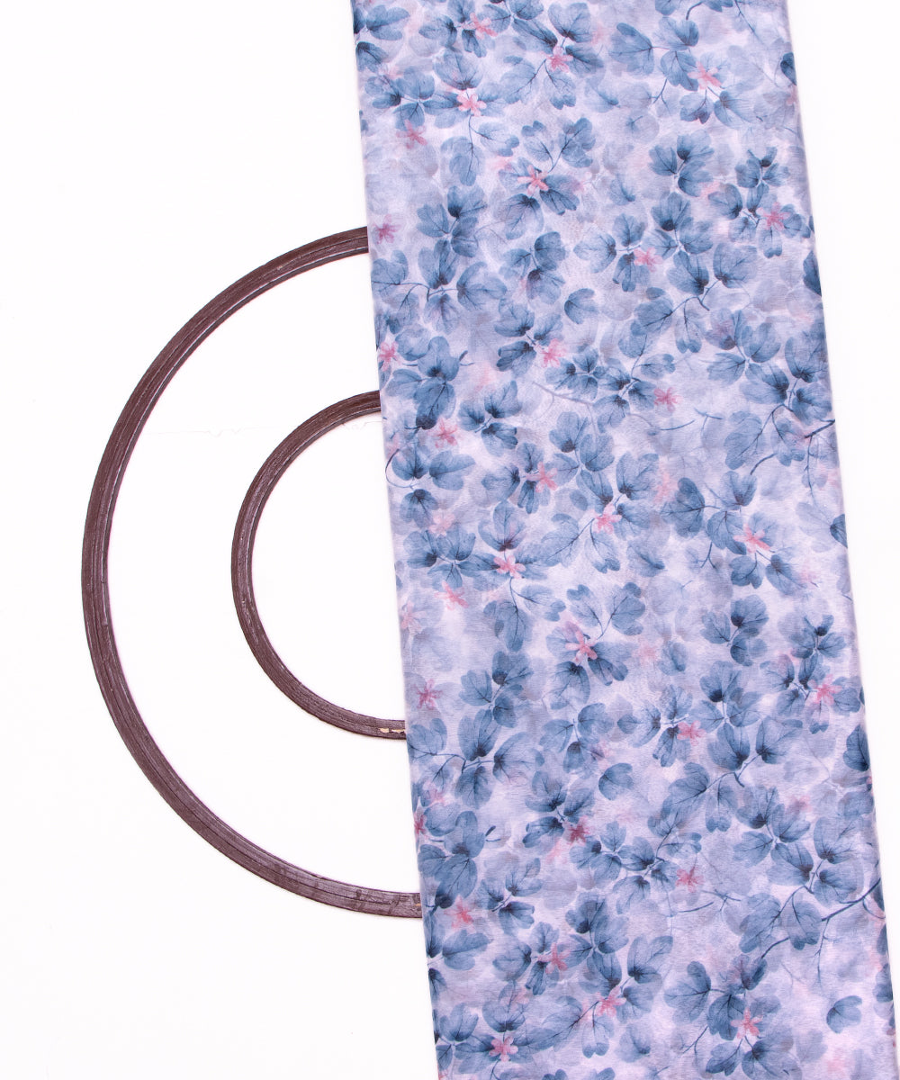 Light Blue Colour Floral Digital Print Chiffon Fabric