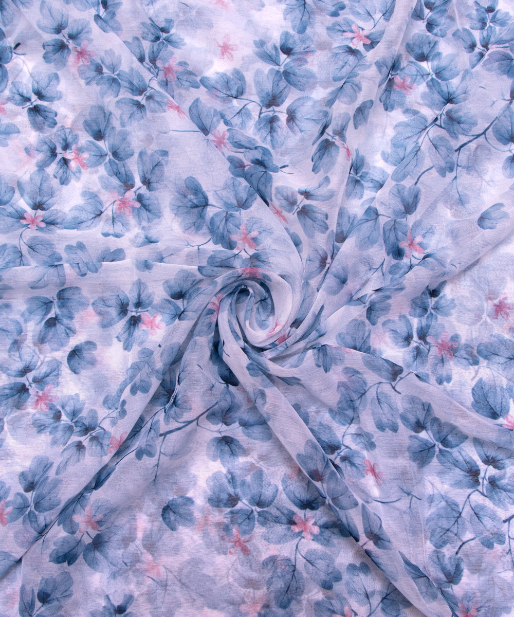 Light Blue Colour Floral Digital Print Chiffon Fabric