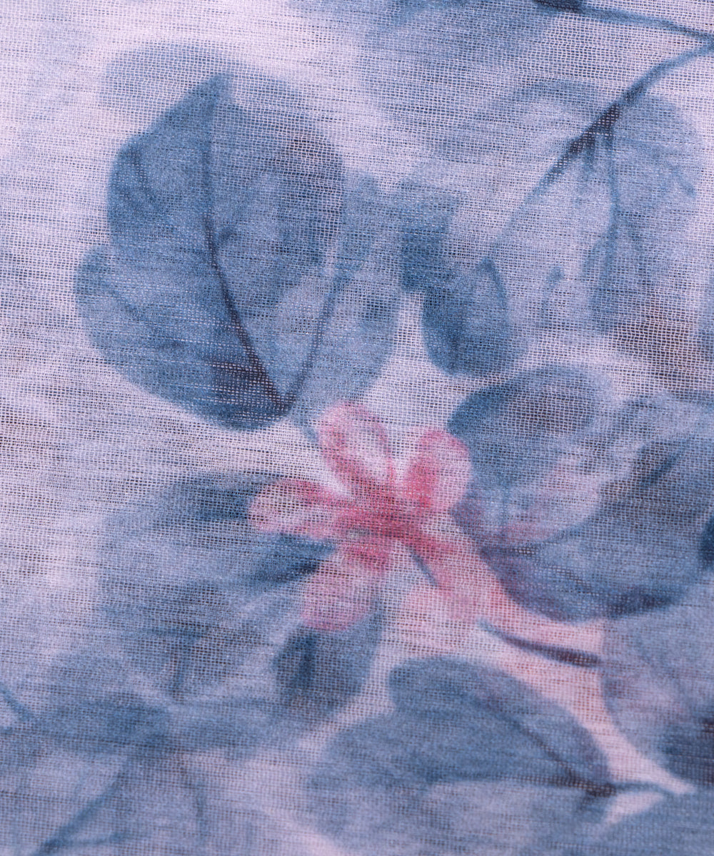Light Blue Colour Floral Digital Print Chiffon Fabric