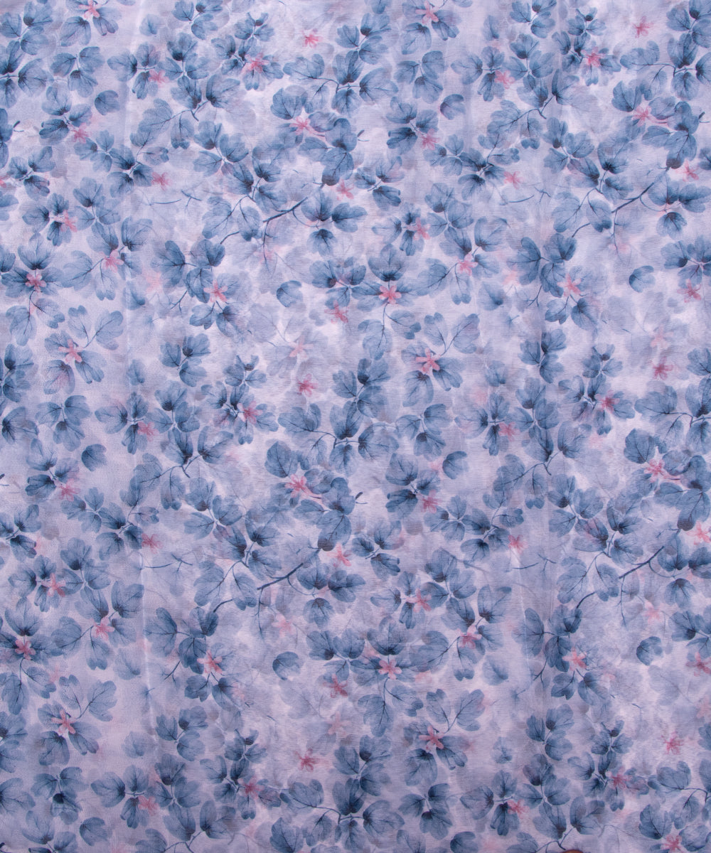 Light Blue Colour Floral Digital Print Chiffon Fabric