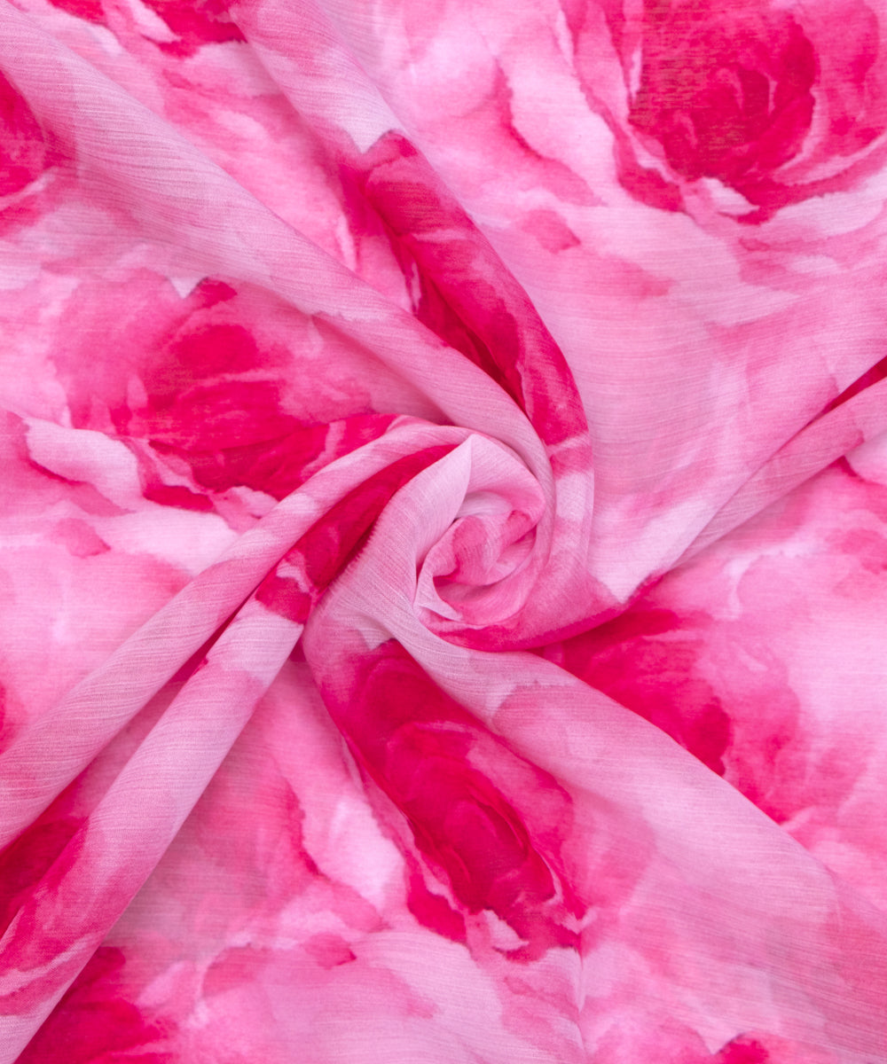 Pink Colour Floral Digital Print Chiffon Fabric