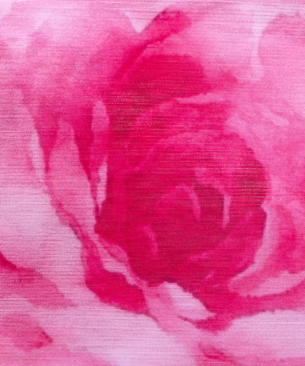 Pink Colour Floral Digital Print Chiffon Fabric