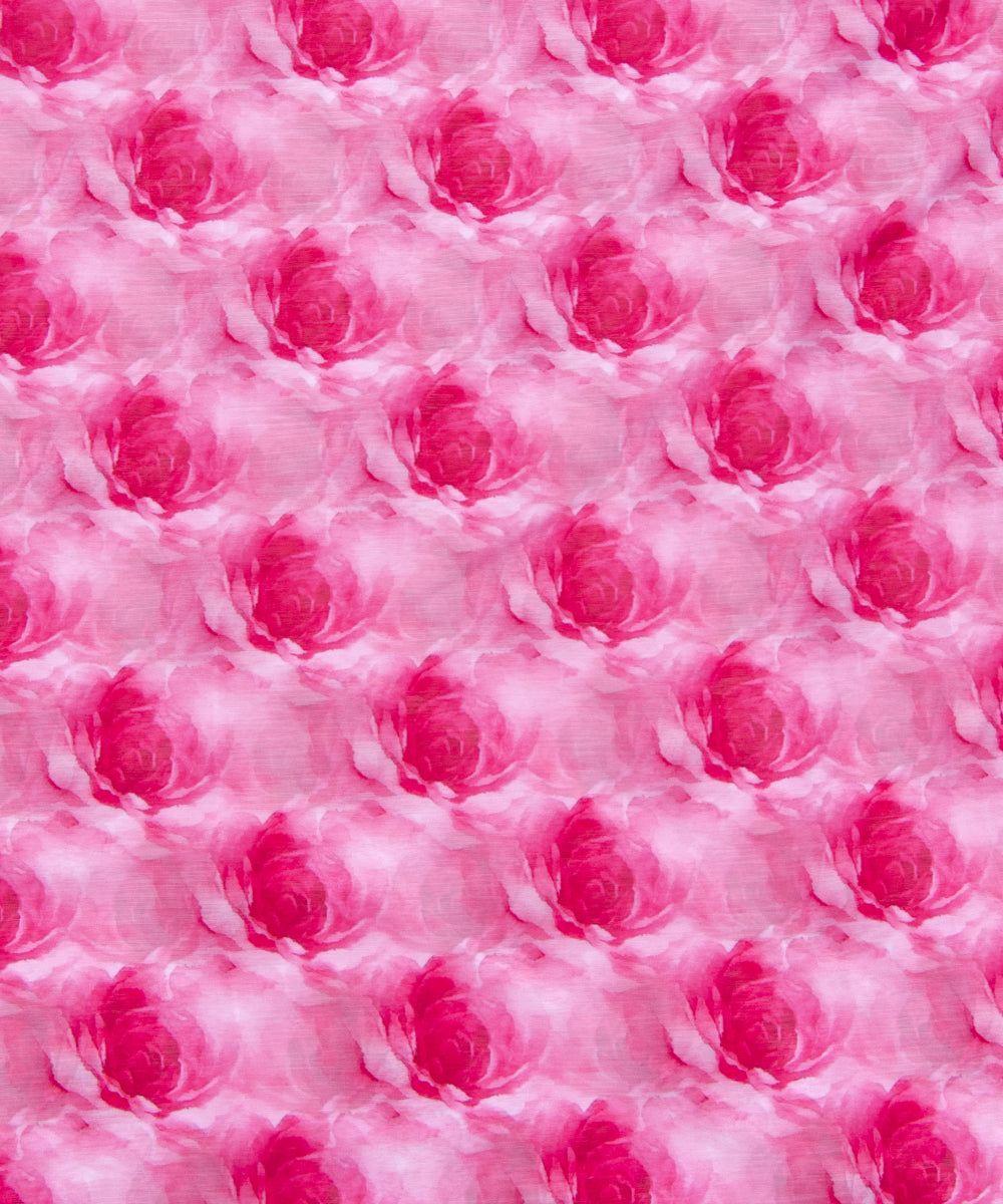 Pink Colour Floral Digital Print Chiffon Fabric